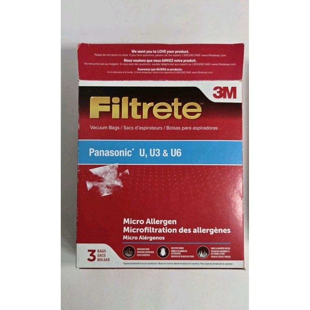 3M Filtrete Panasonic U3 U6 Mirco Allergen Vacuum Bags 6 #68701A, 2 Boxes-6 Bags